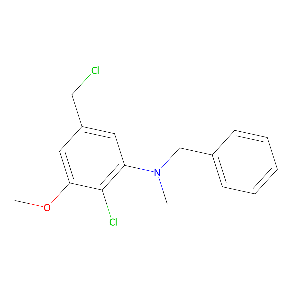 N-Benzyl-2-chloro-5-(chloromethyl)-3-methoxy-N-methylaniline molecular structure, CAS 67402-49-7