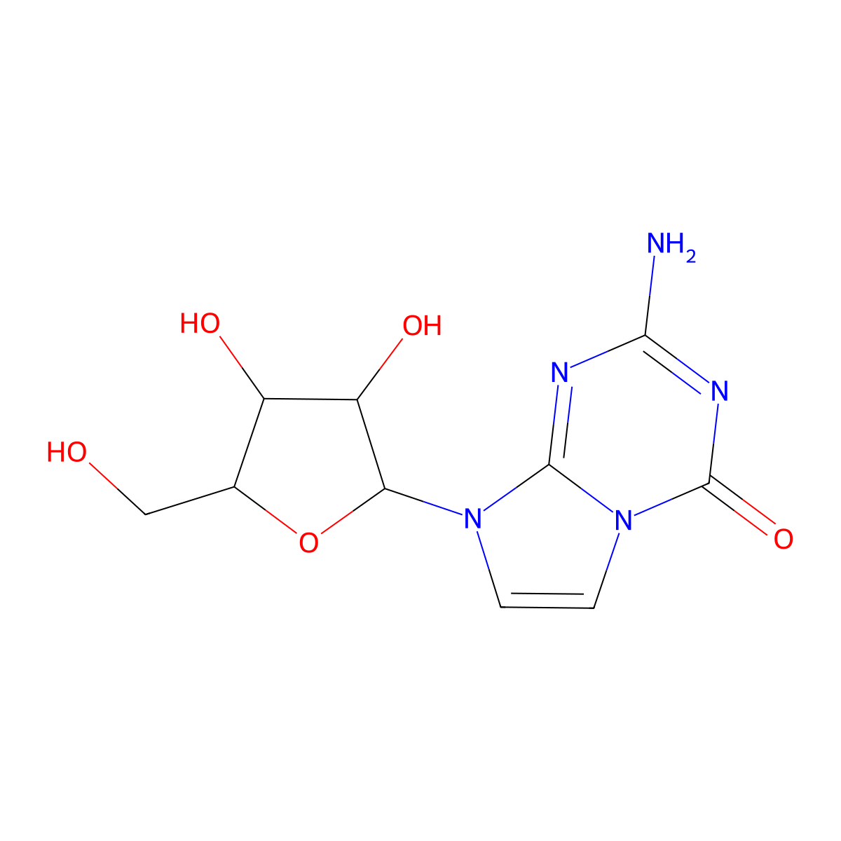 2-Amino-8-[3,4-dihydroxy-5-(hydroxymethyl)oxolan-2-yl]imidazo[1,2-a][1,3,5]triazin-4-one molecular structure, CAS 67410-65-5