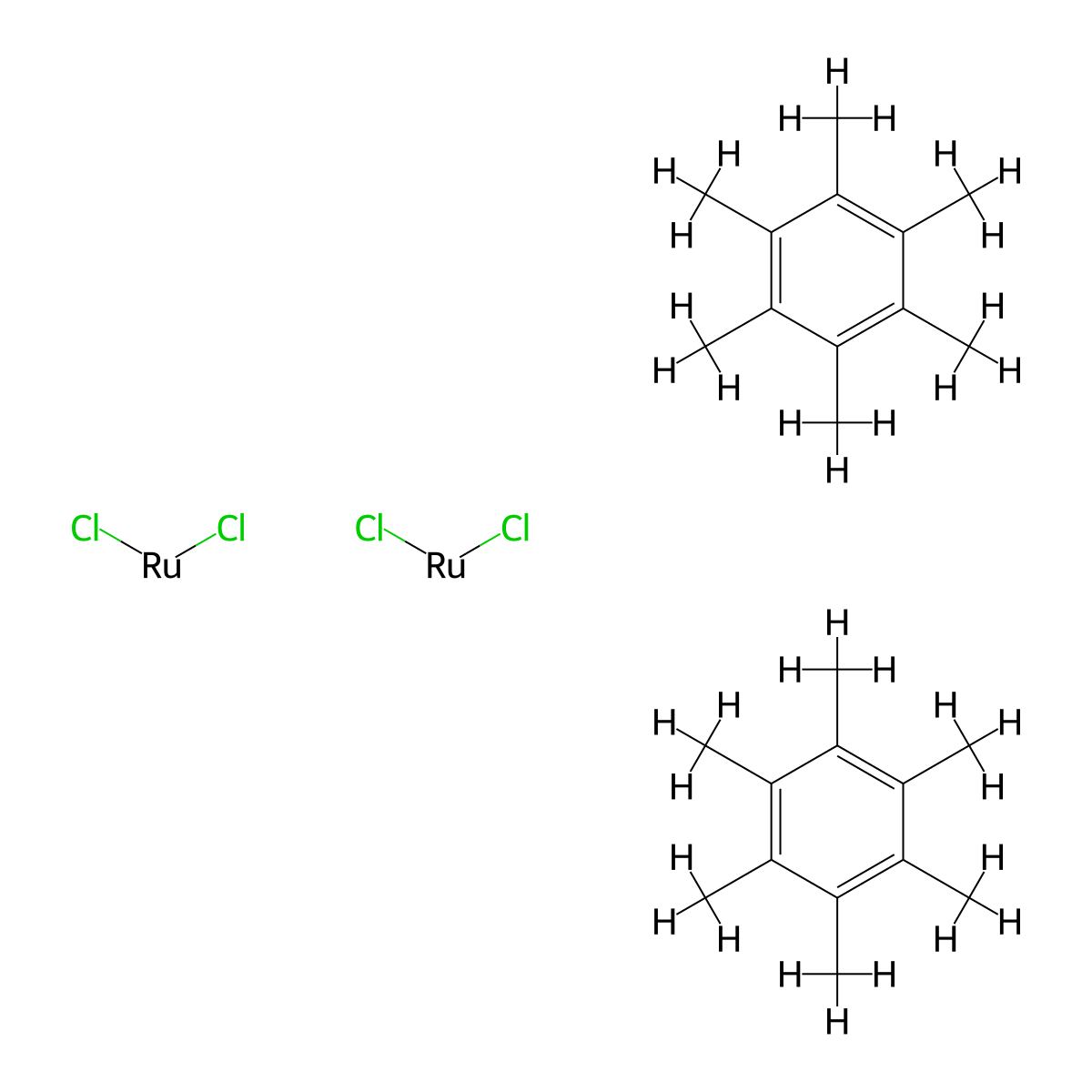 Dichlorohexamethylbenzene ruthenium(II) dimer molecular structure, CAS 67421-02-7
