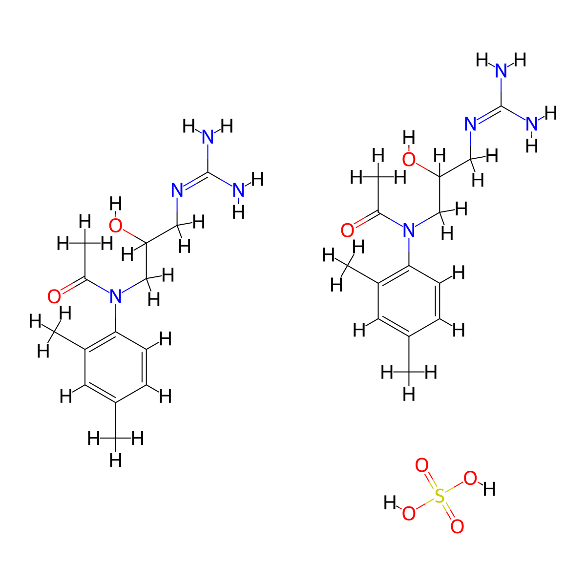 Acetanilide, 2',4'-dimethyl-N-(3-guanidino-2-hydroxypropyl)-, hemisulfate, dl- molecular structure, CAS 67427-87-6