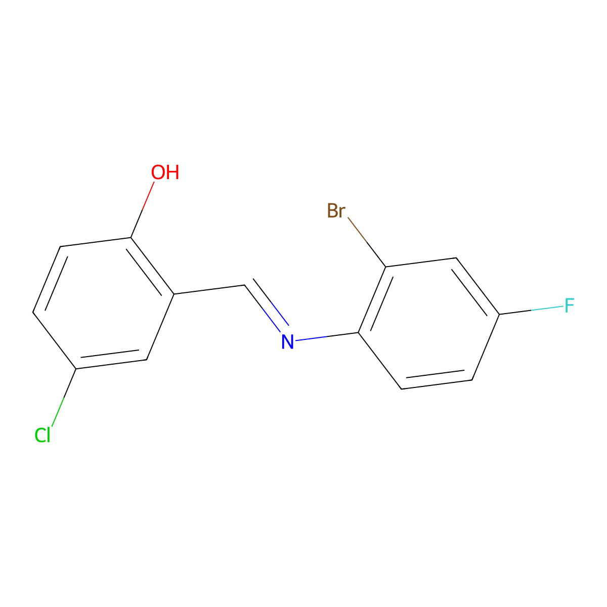 2-{(E)-[(2-bromo-4-fluorophenyl)imino]methyl}-4-chlorophenol molecular structure, CAS 674284-66-3