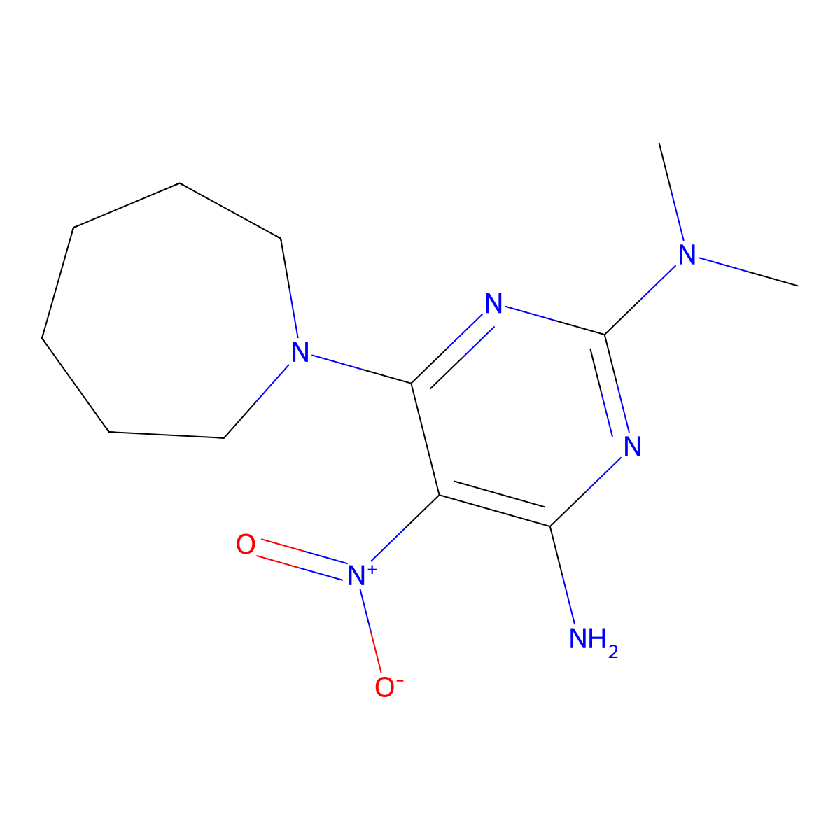 6-(azepan-1-yl)-2-N,2-N-dimethyl-5-nitropyrimidine-2,4-diamine molecular structure, CAS 674294-19-0