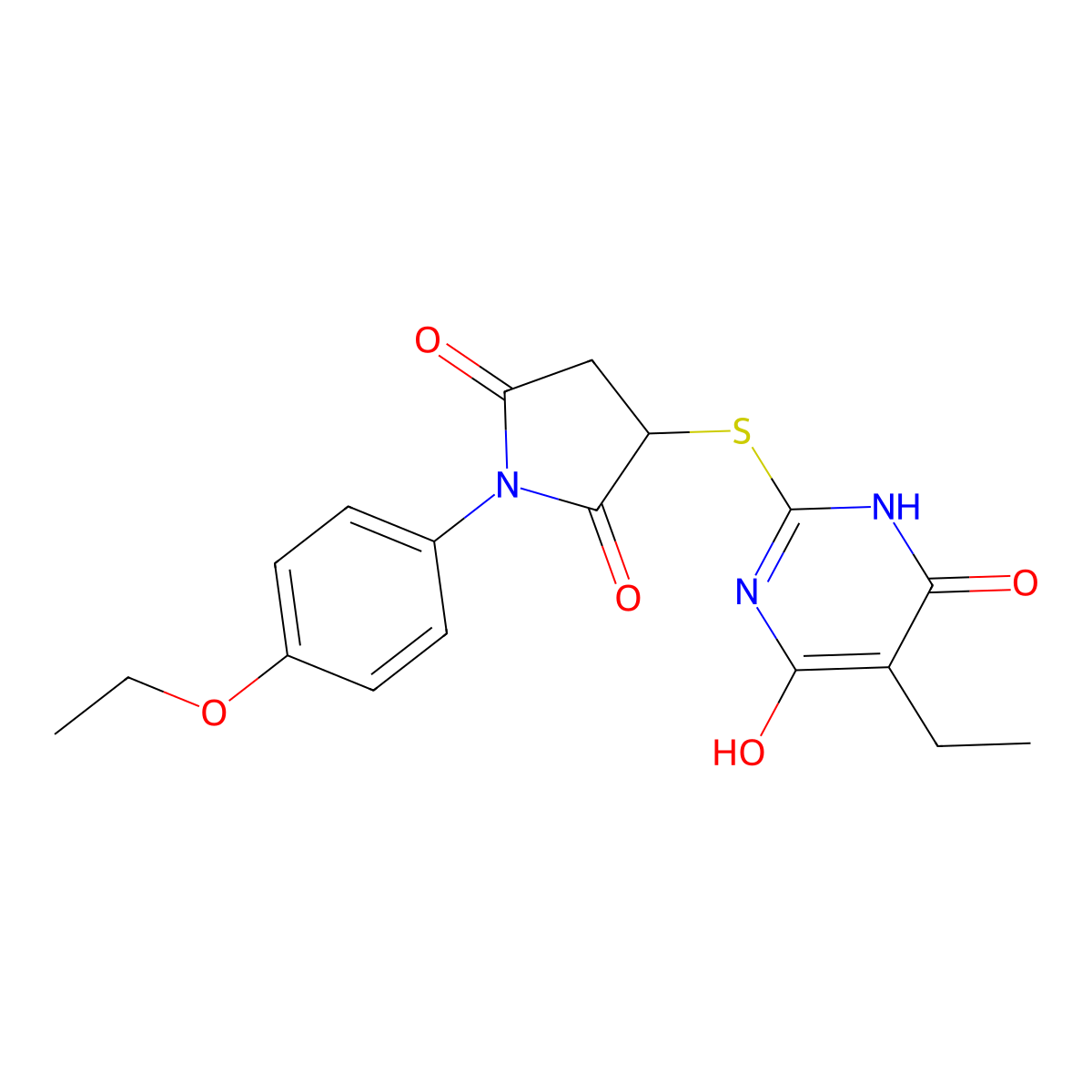 1-(4-Ethoxyphenyl)-3-[(5-ethyl-4,6-dihydroxy-2-pyrimidinyl)thio]-2,5-pyrrolidinedione molecular structure, CAS 674294-41-8