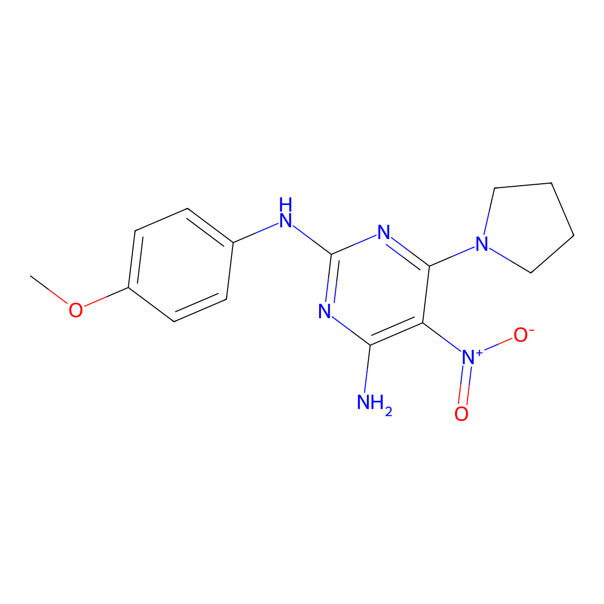 2-N-(4-methoxyphenyl)-5-nitro-6-pyrrolidin-1-ylpyrimidine-2,4-diamine molecular structure, CAS 674294-50-9