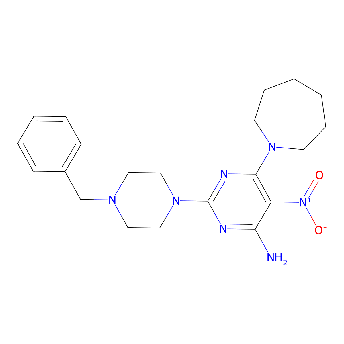 6-(Azepan-1-yl)-2-(4-benzylpiperazin-1-yl)-5-nitropyrimidin-4-amine molecular structure, CAS 674294-58-7