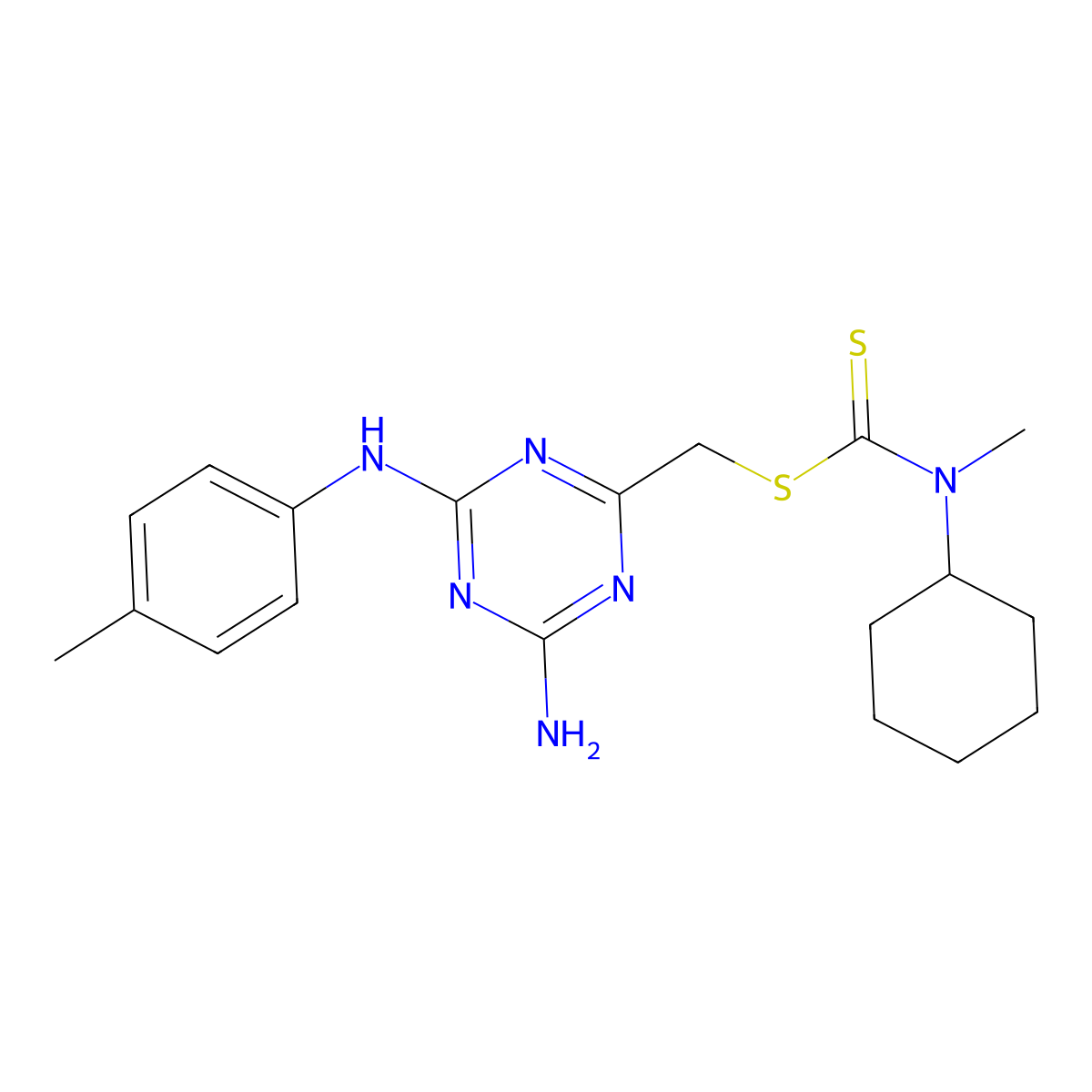 (4-Amino-6-((4-methylphenyl)amino)-1,3,5-triazin-2-yl)methyl cyclohexyl(methyl)dithiocarbamate molecular structure, CAS 674295-49-9