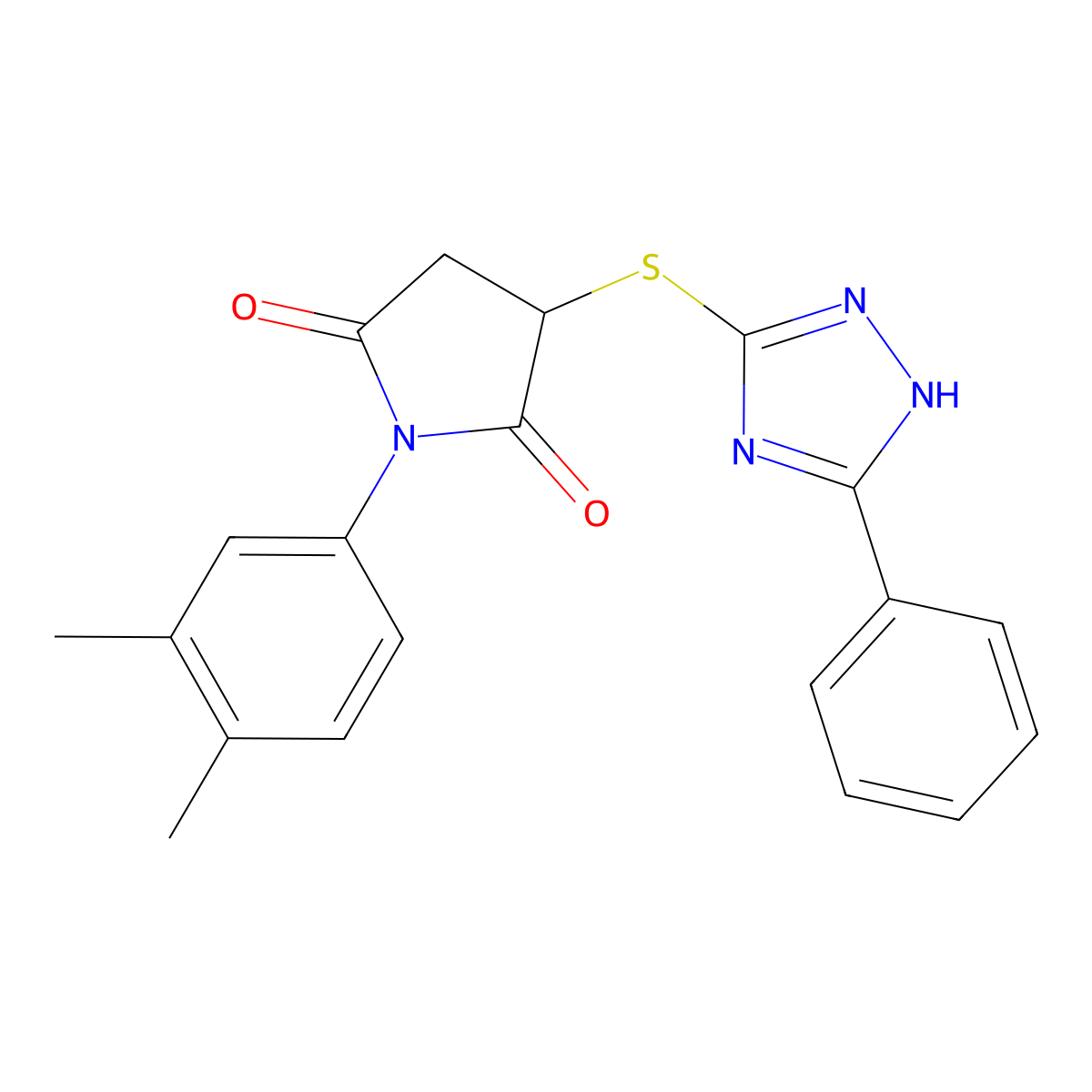1-(3,4-dimethylphenyl)-3-[(5-phenyl-4H-1,2,4-triazol-3-yl)sulfanyl]pyrrolidine-2,5-dione molecular structure, CAS 674295-57-9