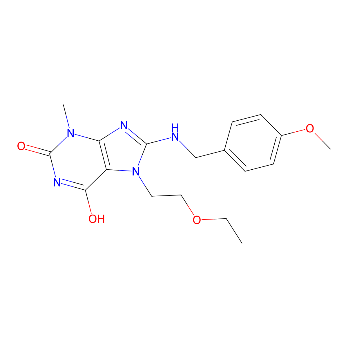 7-(2-Ethoxyethyl)-8-[(4-methoxyphenyl)methylamino]-3-methylpurine-2,6-dione molecular structure, CAS 674295-76-2