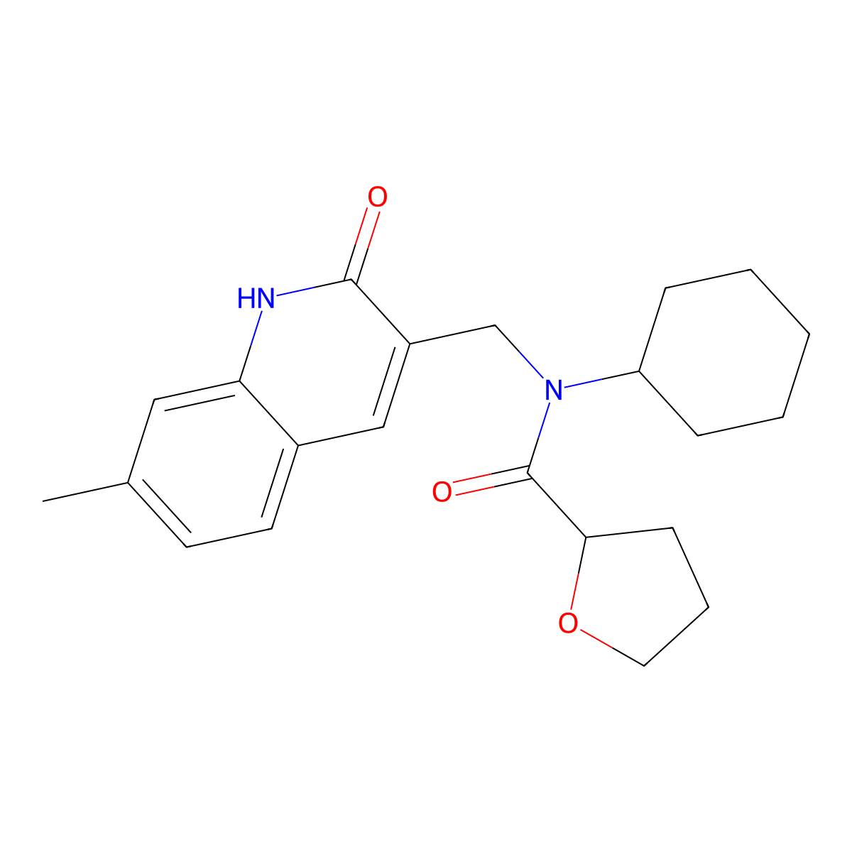 N-cyclohexyl-N-[(7-methyl-2-oxo-1H-quinolin-3-yl)methyl]oxolane-2-carboxamide molecular structure, CAS 674295-85-3