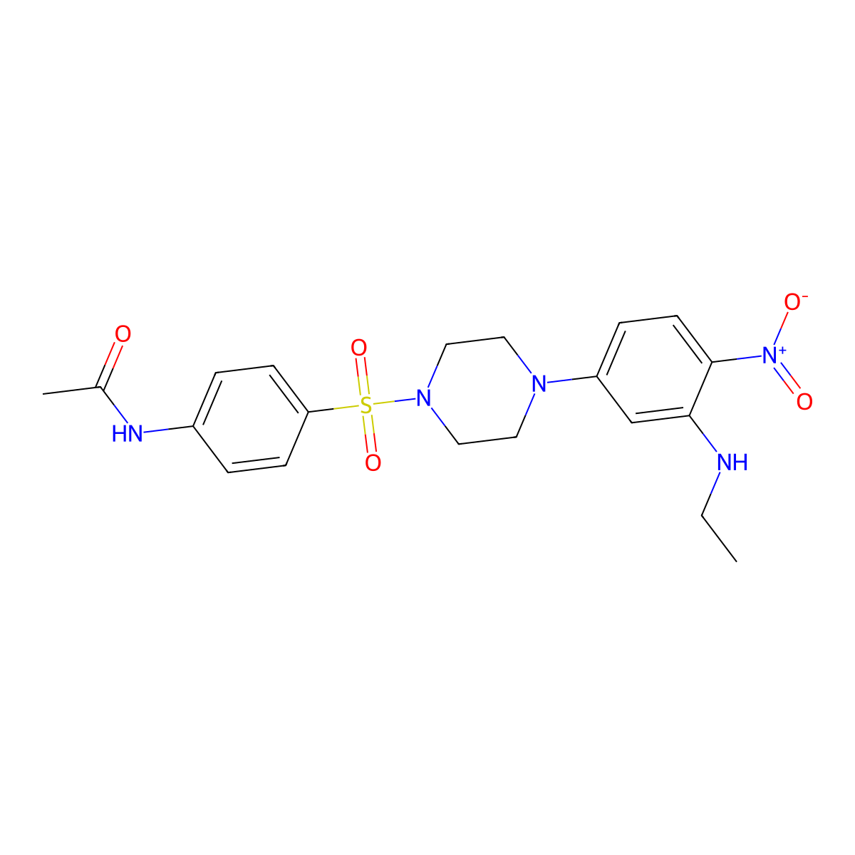 N-[4-[4-[3-(ethylamino)-4-nitrophenyl]piperazin-1-yl]sulfonylphenyl]acetamide molecular structure, CAS 674295-94-4