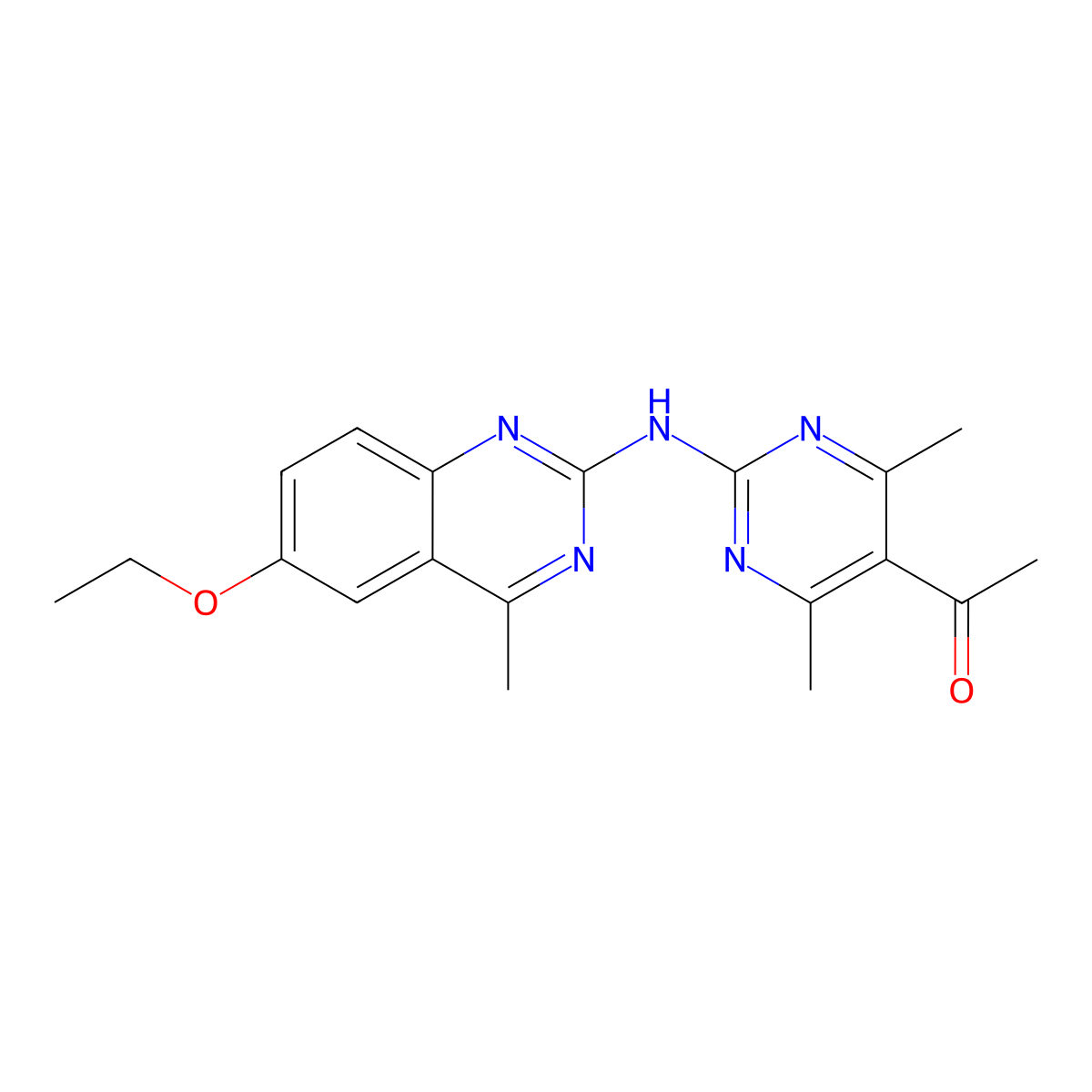 5-Acetyl-2-[(6-ethoxy-4-methylquinazolin-2-yl)amino]-4,6-dimethylpyrimidine molecular structure, CAS 674296-01-6