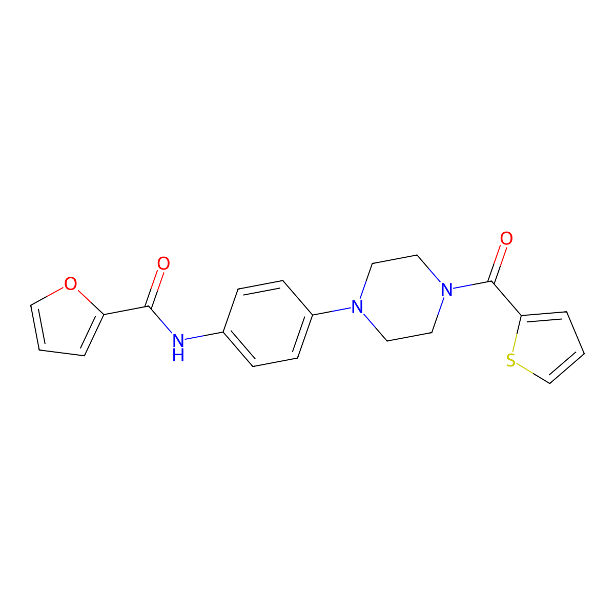 N-[4-[4-(thiophene-2-carbonyl)piperazin-1-yl]phenyl]furan-2-carboxamide molecular structure, CAS 674296-43-6