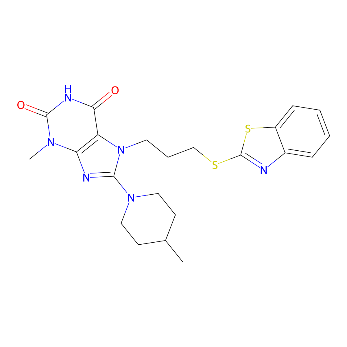 7-[3-(1,3-Benzothiazol-2-ylsulfanyl)propyl]-3-methyl-8-(4-methylpiperidin-1-yl)purine-2,6-dione molecular structure, CAS 674296-51-6
