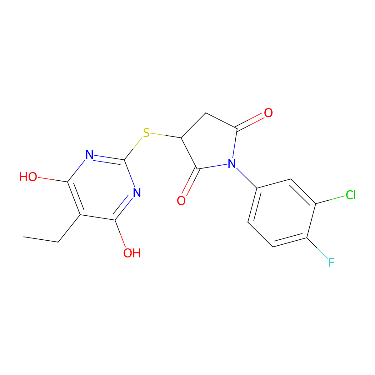 1-(3-Chloro-4-fluorophenyl)-3-[(5-ethyl-4,6-dihydroxypyrimidin-2-yl)sulfanyl]pyrrolidine-2,5-dione molecular structure, CAS 674296-60-7