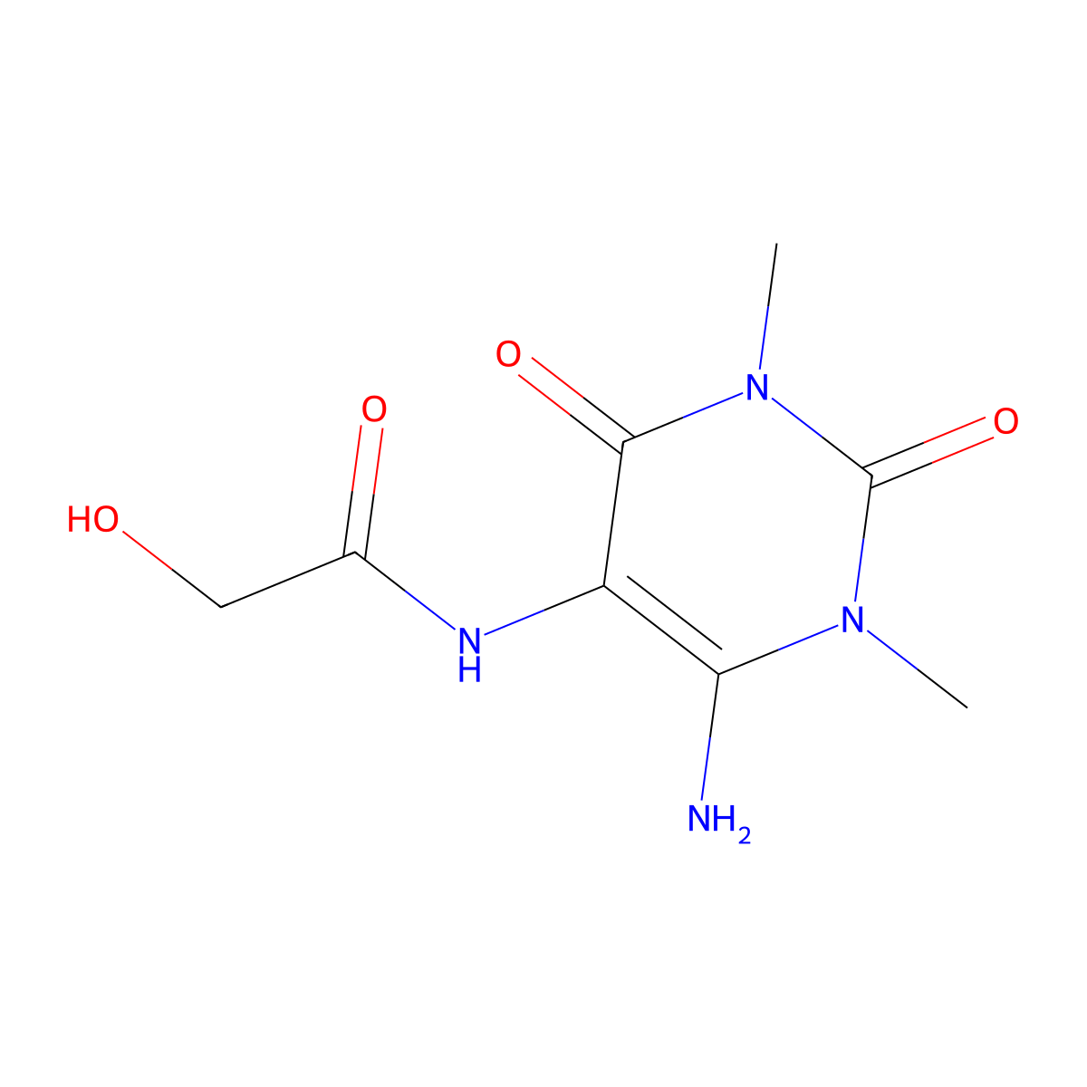 N-(6-amino-1,3-dimethyl-2,4-dioxo-1,2,3,4-tetrahydropyrimidin-5-yl)-2-hydroxyacetamide molecular structure, CAS 6743-05-1