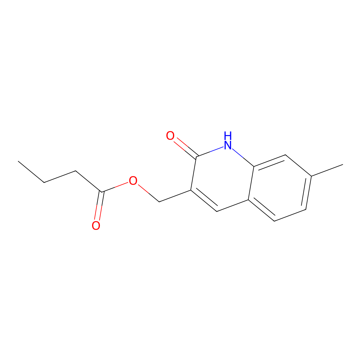 (7-methyl-2-oxo-1H-quinolin-3-yl)methyl butanoate molecular structure, CAS 674305-61-4