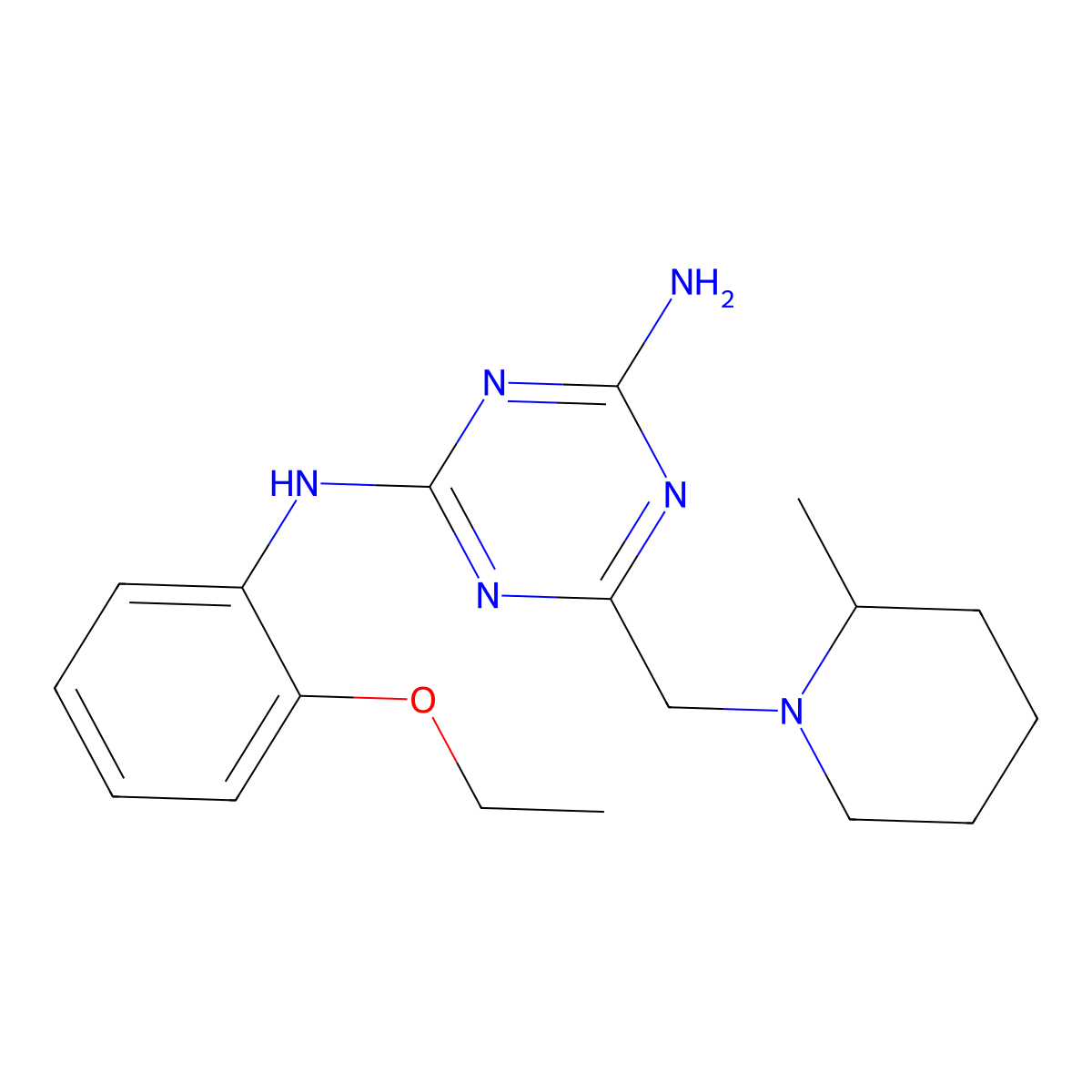 N-(2-ethoxyphenyl)-6-[(2-methylpiperidin-1-yl)methyl]-1,3,5-triazine-2,4-diamine molecular structure, CAS 674305-63-6