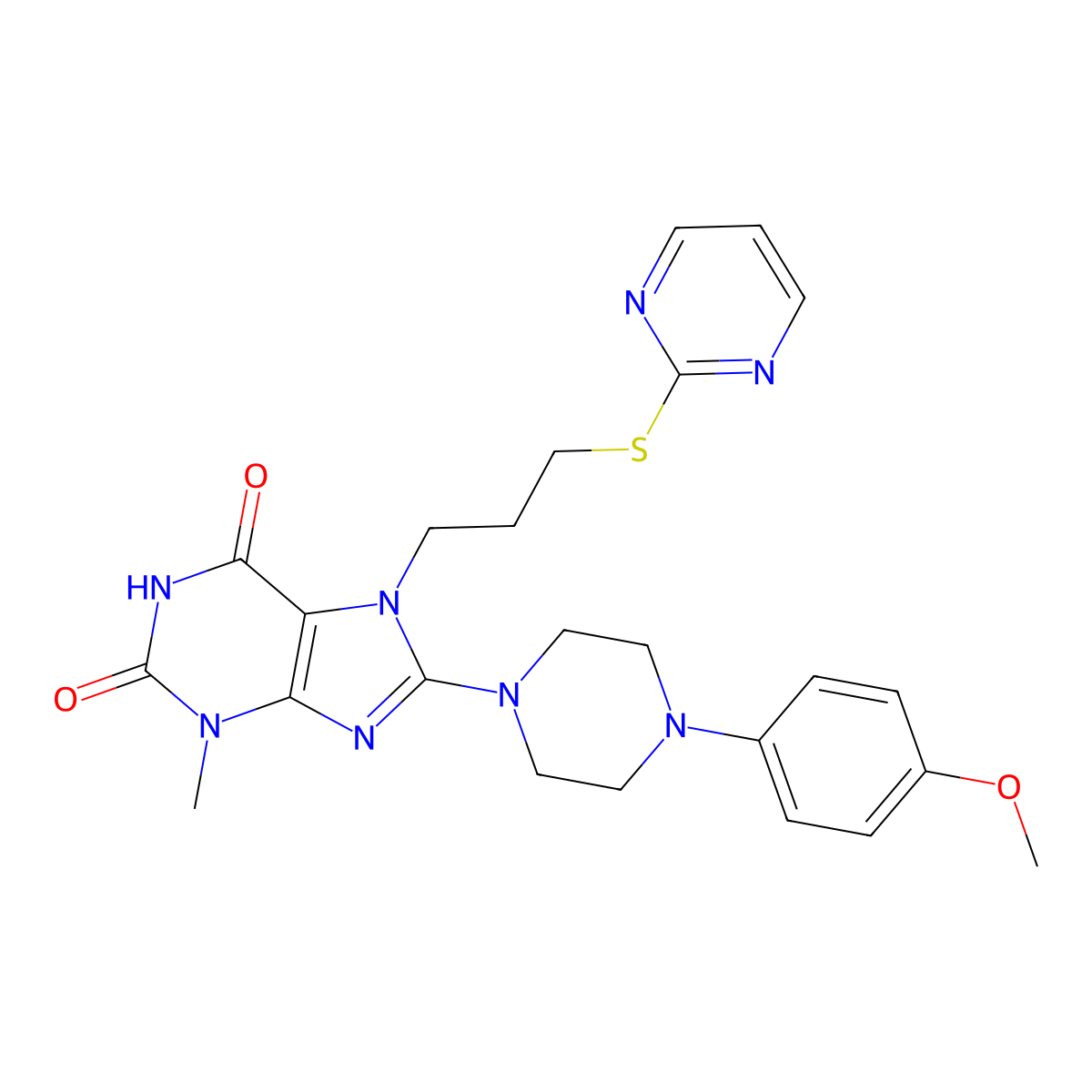 8-[4-(4-Methoxyphenyl)piperazin-1-yl]-3-methyl-7-(3-pyrimidin-2-ylsulfanylpropyl)purine-2,6-dione molecular structure, CAS 674307-06-3