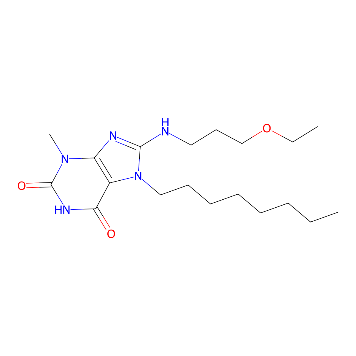 8-[(3-ethoxypropyl)amino]-3-methyl-7-octyl-2,3,6,7-tetrahydro-1H-purine-2,6-dione molecular structure, CAS 674307-38-1