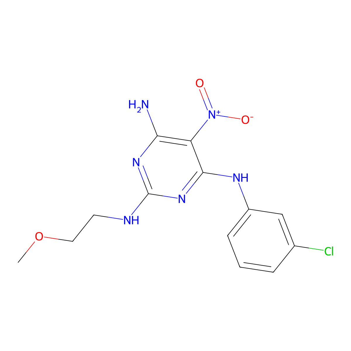 N4-(3-chlorophenyl)-N2-(2-methoxyethyl)-5-nitropyrimidine-2,4,6-triamine molecular structure, CAS 674307-44-9