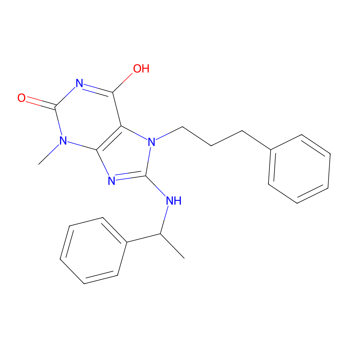 3-Methyl-8-(1-phenylethylamino)-7-(3-phenylpropyl)purine-2,6-dione molecular structure, CAS 674307-65-4