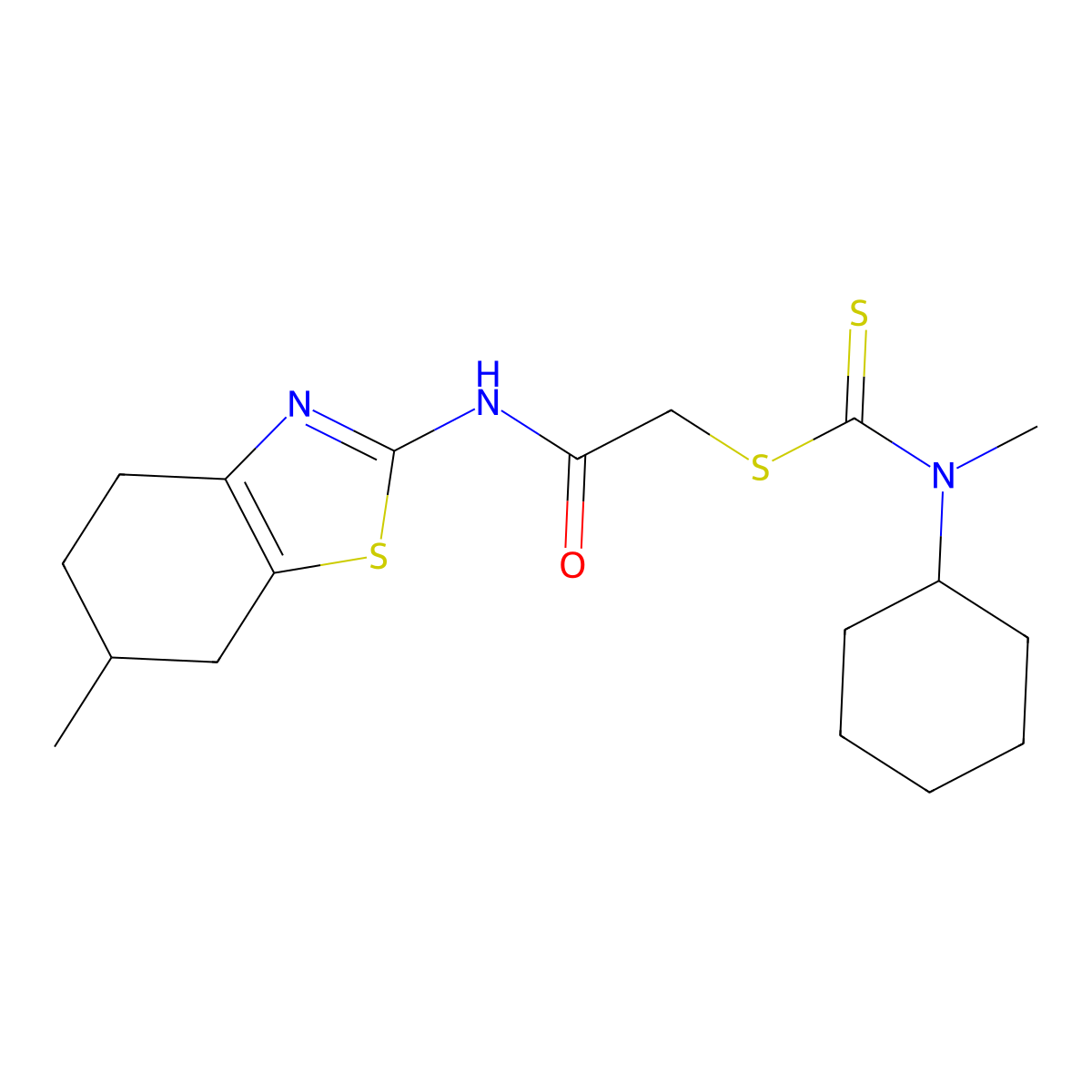 2-[(6-Methyl-4,5,6,7-tetrahydro-1,3-benzothiazol-2-yl)amino]-2-oxoethyl cyclohexyl(methyl)carbamodithioate molecular structure, CAS 674307-70-1