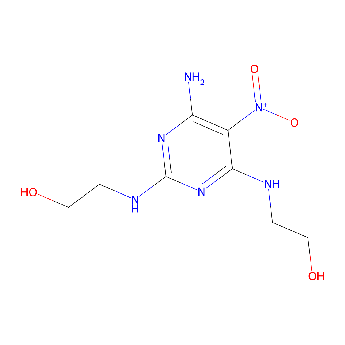 2-[[6-Amino-2-(2-hydroxyethylamino)-5-nitropyrimidin-4-yl]amino]ethanol molecular structure, CAS 674307-77-8