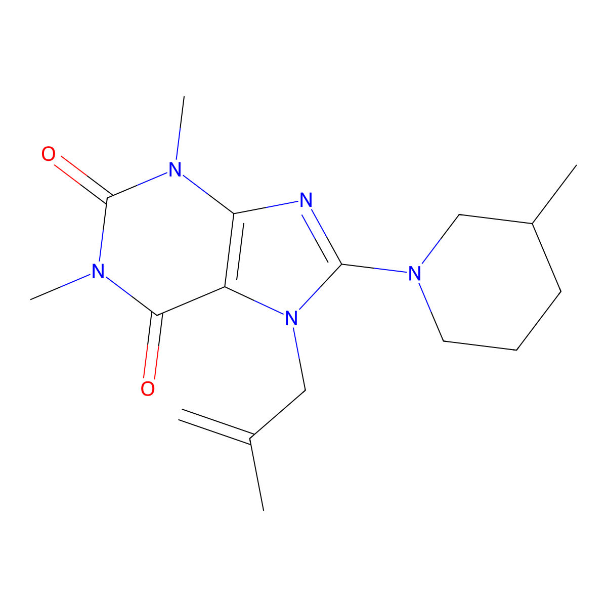 1,3-Dimethyl-8-(3-methylpiperidin-1-yl)-7-(2-methylprop-2-enyl)purine-2,6-dione molecular structure, CAS 674308-03-3