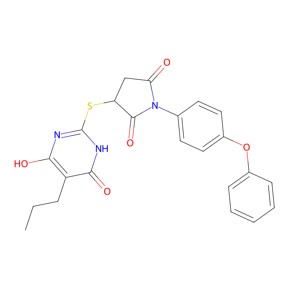 3-[(4-hydroxy-6-oxo-5-propyl-1H-pyrimidin-2-yl)sulfanyl]-1-(4-phenoxyphenyl)pyrrolidine-2,5-dione molecular structure, CAS 674308-32-8