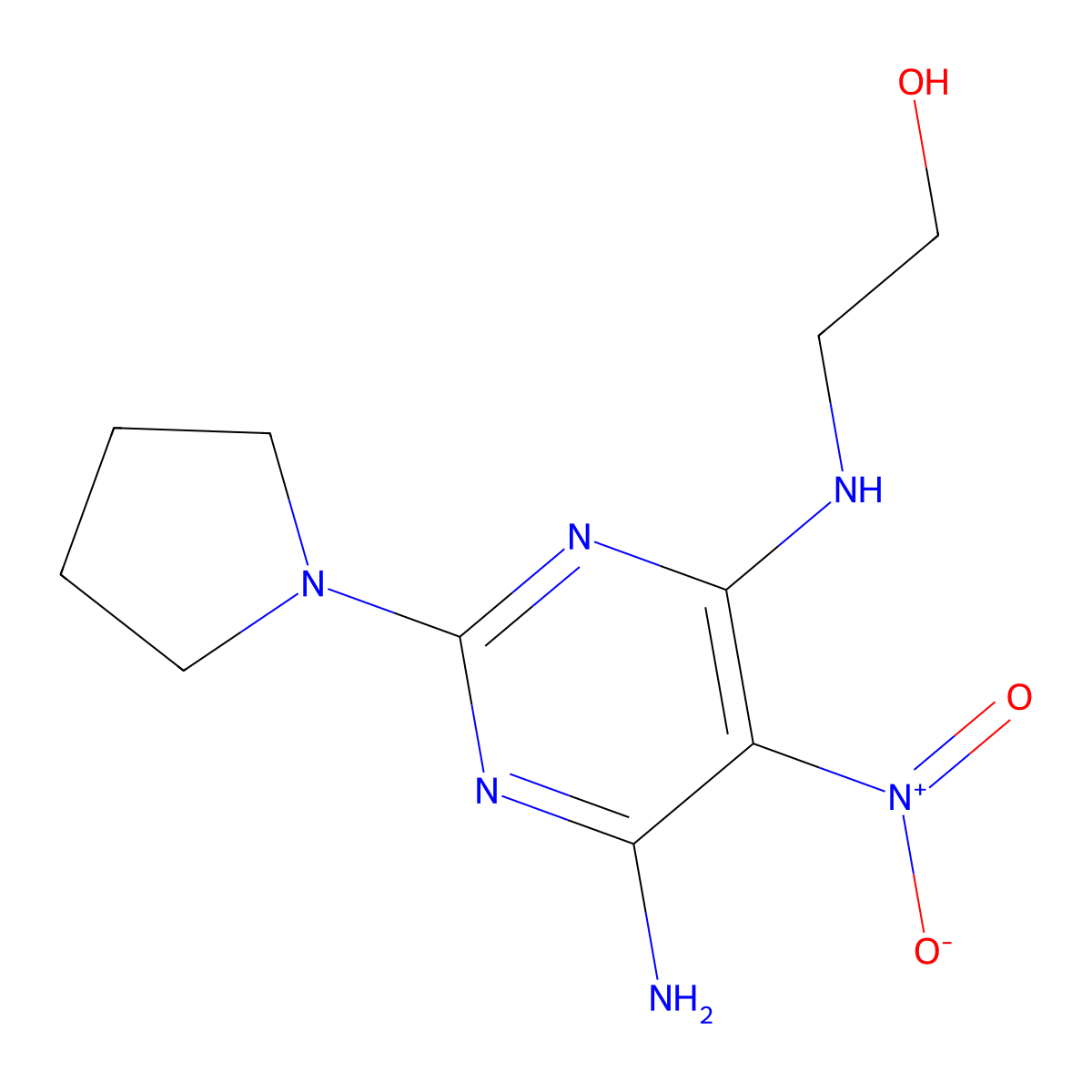 2-((6-Amino-5-nitro-2-(pyrrolidin-1-yl)pyrimidin-4-yl)amino)ethanol molecular structure, CAS 674329-06-7