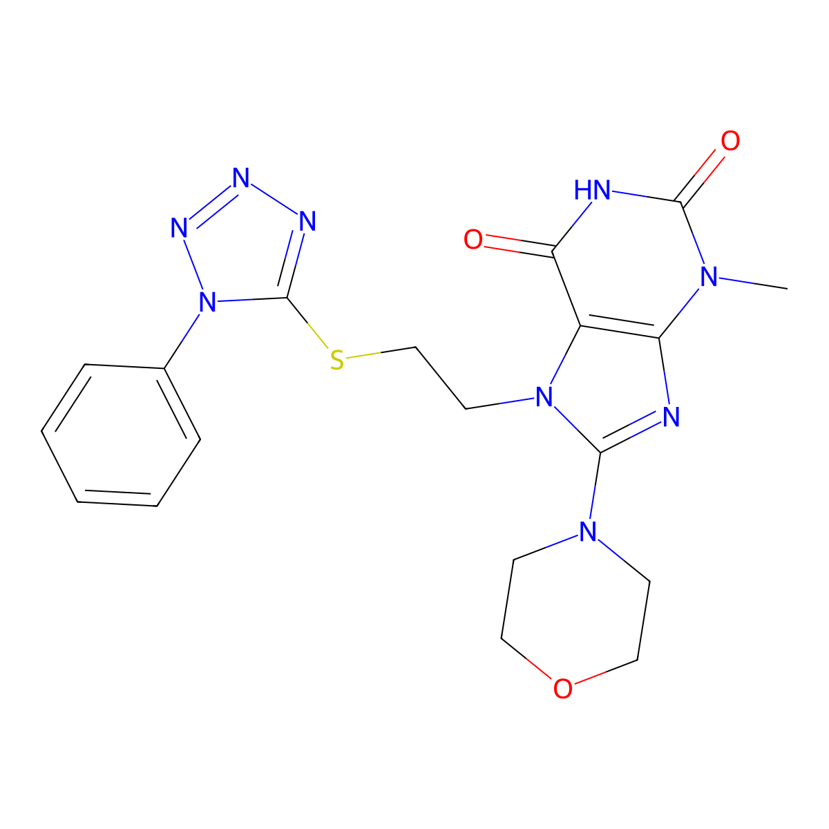 3-Methyl-8-morpholin-4-yl-7-[2-(1-phenyltetrazol-5-yl)sulfanylethyl]purine-2,6-dione molecular structure, CAS 674329-51-2