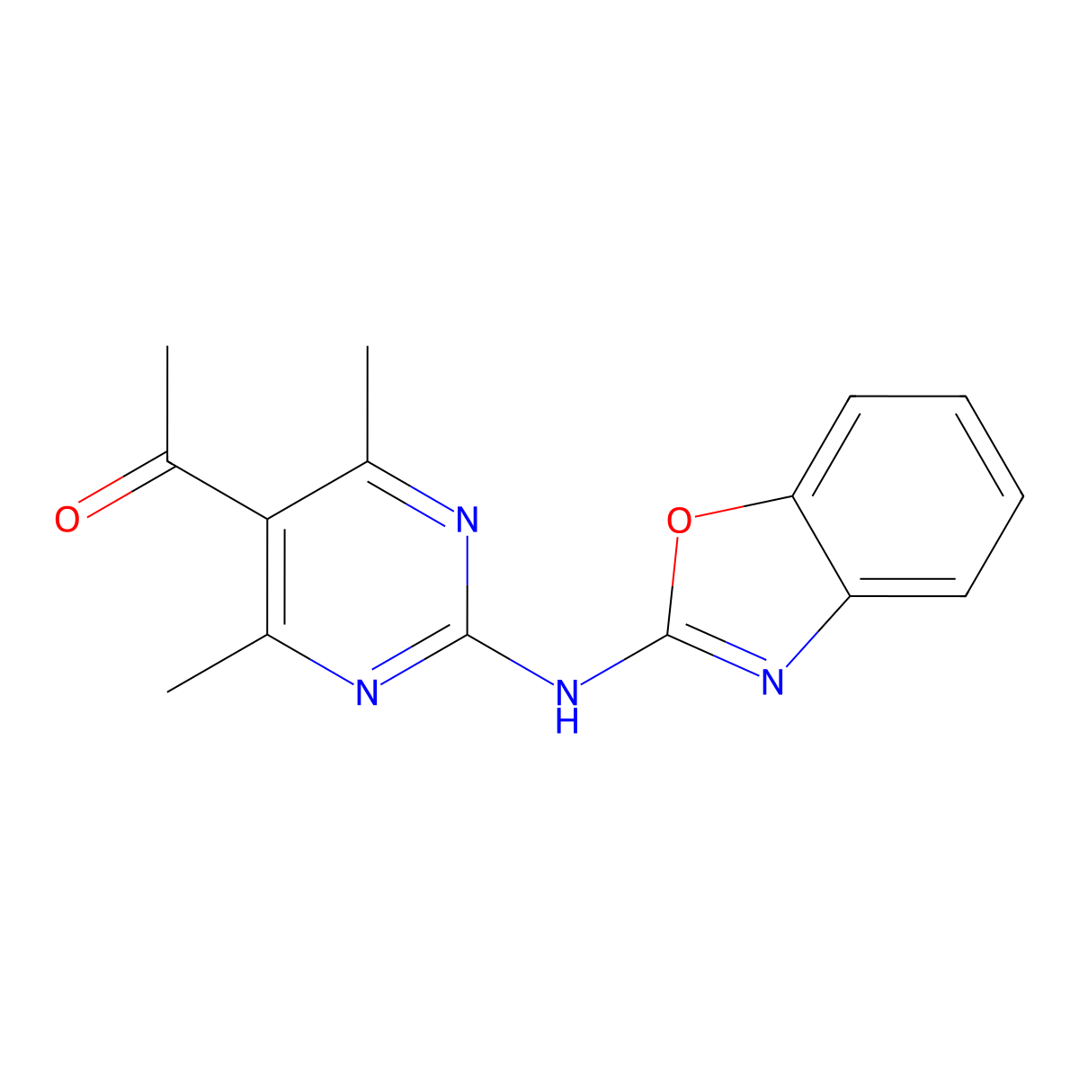 1-[2-(1,3-Benzoxazol-2-ylamino)-4,6-dimethylpyrimidin-5-yl]ethanone molecular structure, CAS 674330-39-3