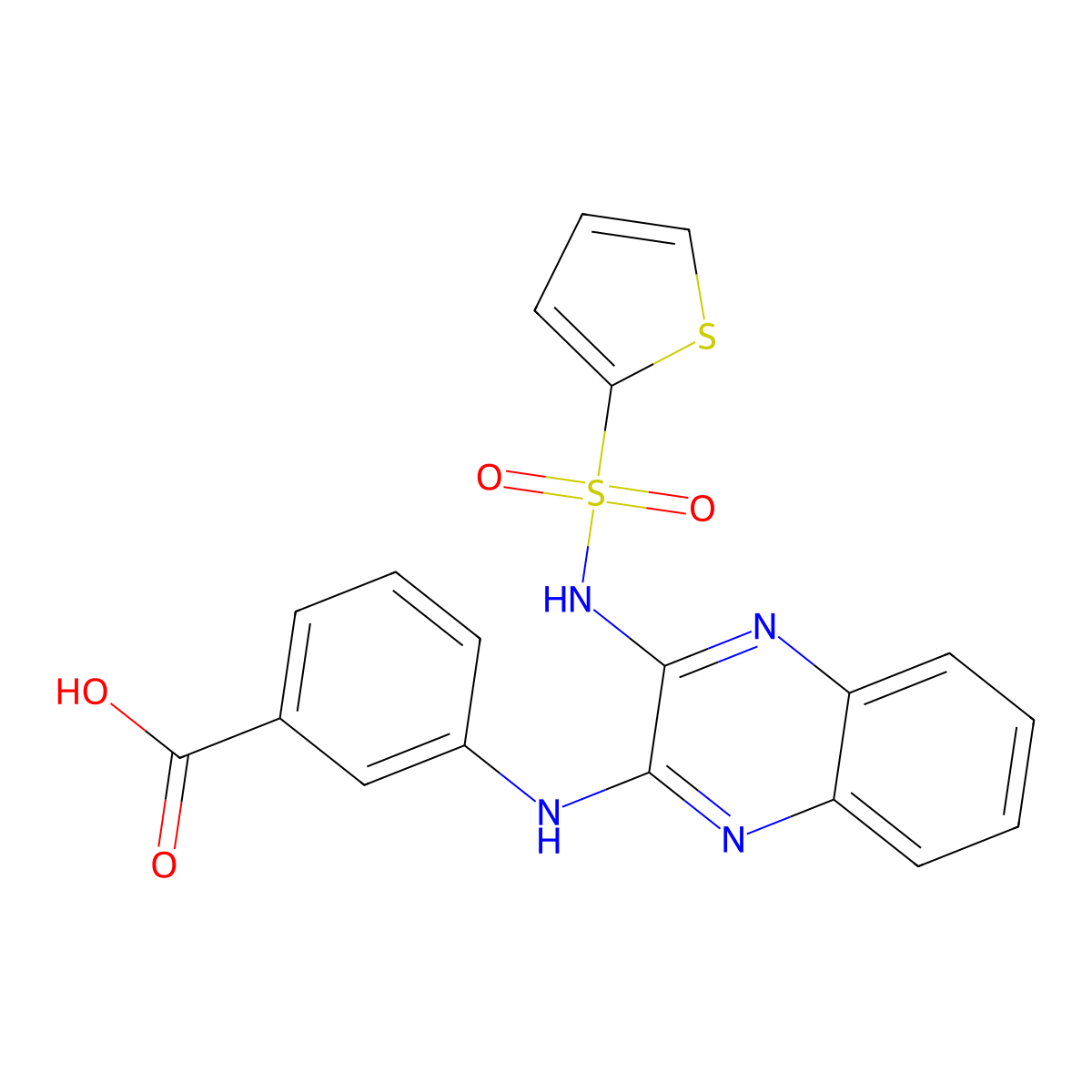 3-((3-(Thiophene-2-sulfonamido)quinoxalin-2-yl)amino)benzoic acid molecular structure, CAS 674330-99-5