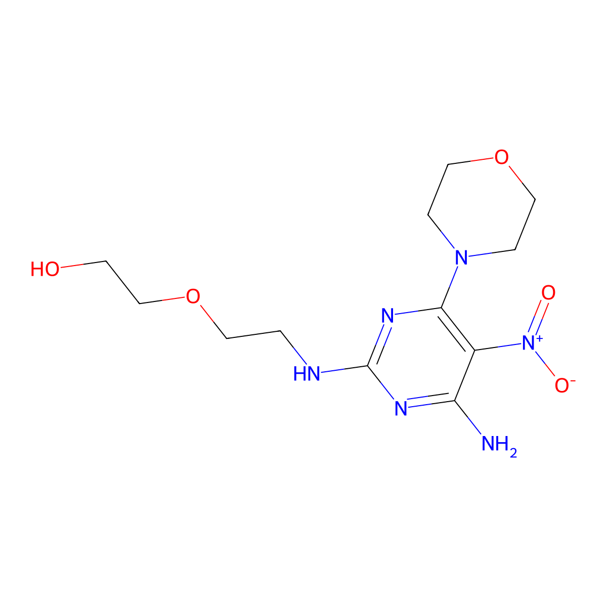 2-(2-((4-Amino-6-morpholino-5-nitropyrimidin-2-yl)amino)ethoxy)ethanol molecular structure, CAS 674337-09-8