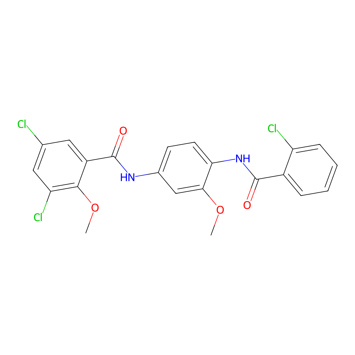 3,5-dichloro-N-[4-[(2-chlorobenzoyl)amino]-3-methoxyphenyl]-2-methoxybenzamide molecular structure, CAS 674337-68-9
