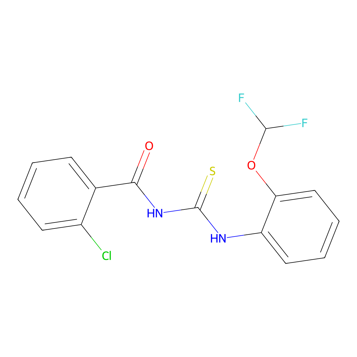 2-chloro-N-[[2-(difluoromethoxy)phenyl]carbamothioyl]benzamide molecular structure, CAS 674337-97-4