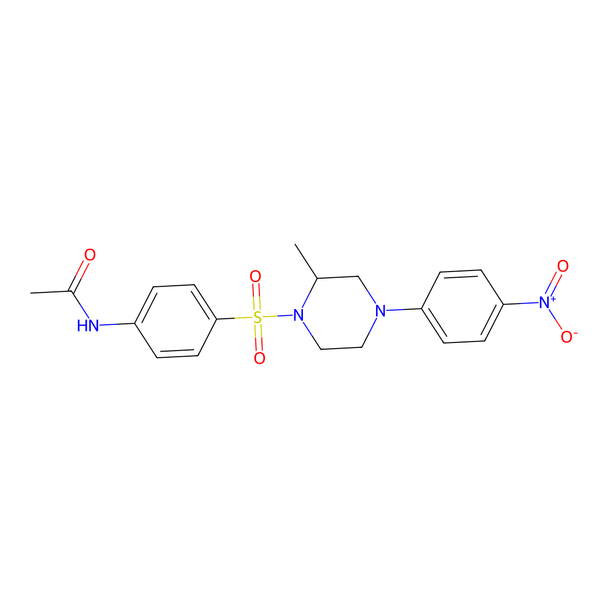 N-[4-[2-methyl-4-(4-nitrophenyl)piperazin-1-yl]sulfonylphenyl]acetamide molecular structure, CAS 674338-02-4