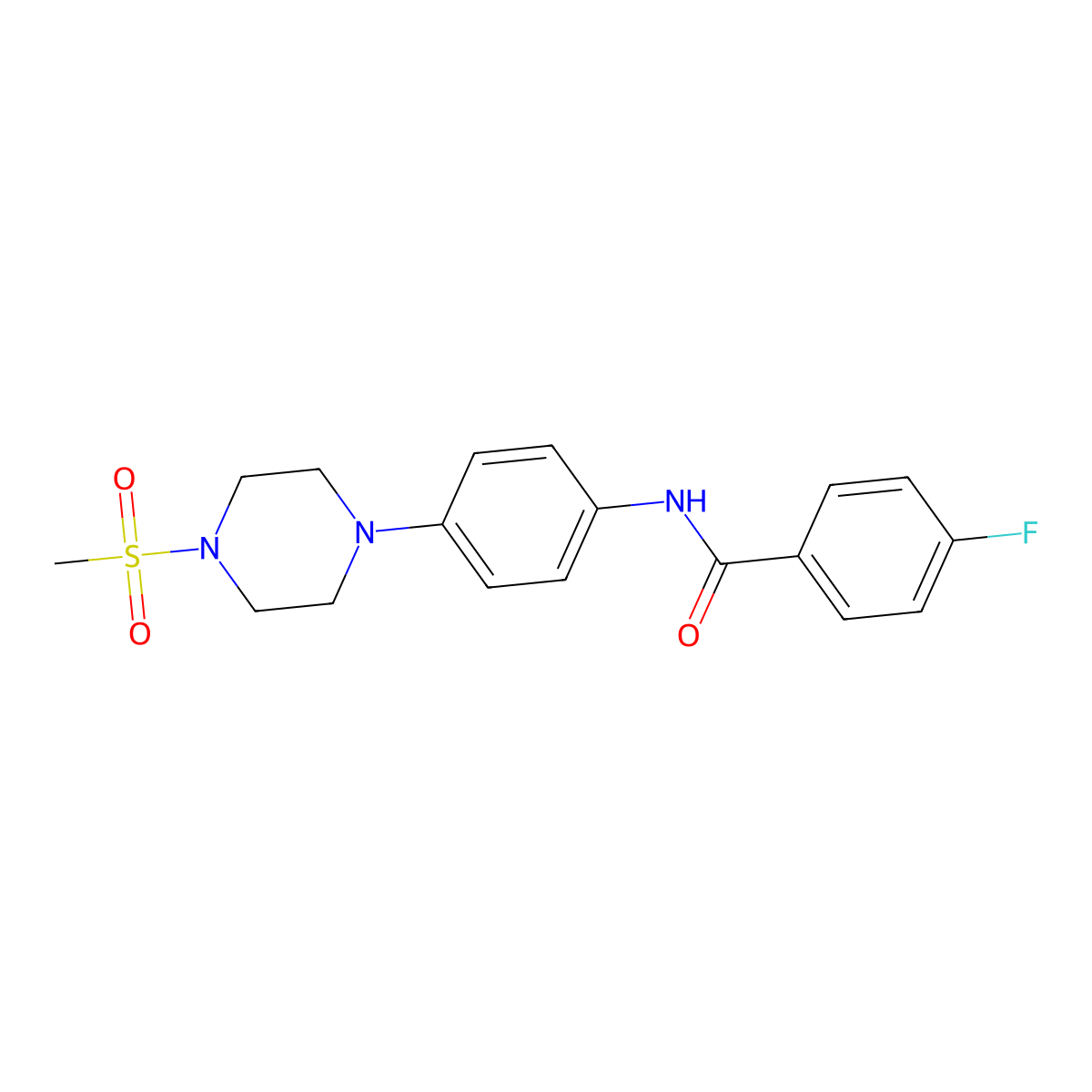 4-fluoro-N-[4-(4-methylsulfonylpiperazin-1-yl)phenyl]benzamide molecular structure, CAS 674338-04-6