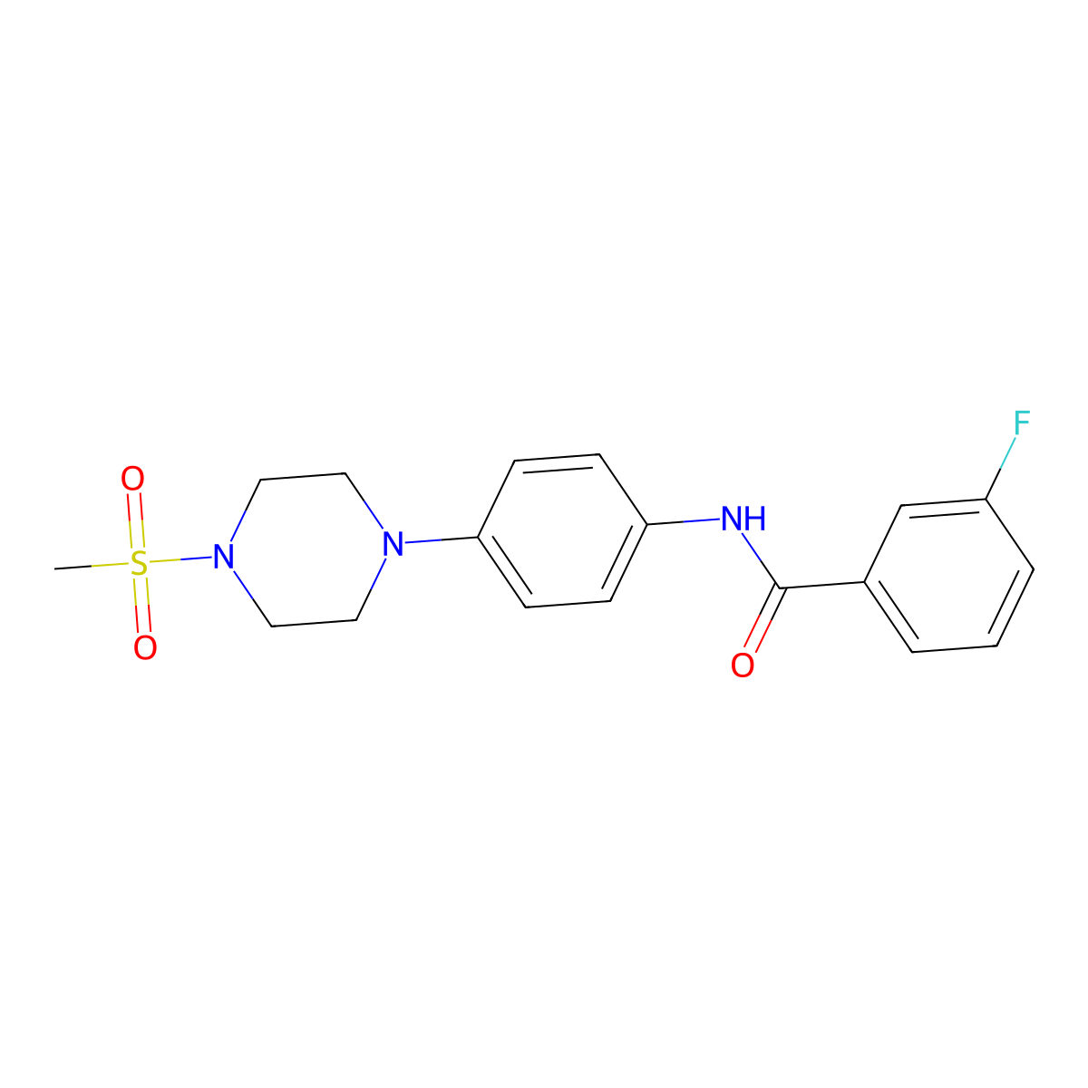 3-fluoro-N-[4-(4-methylsulfonylpiperazin-1-yl)phenyl]benzamide molecular structure, CAS 674338-15-9