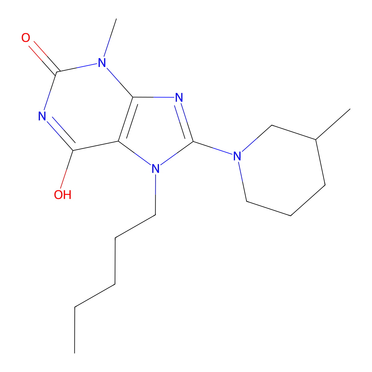 3-Methyl-8-(3-methylpiperidin-1-yl)-7-pentylpurine-2,6-dione molecular structure, CAS 674338-36-4