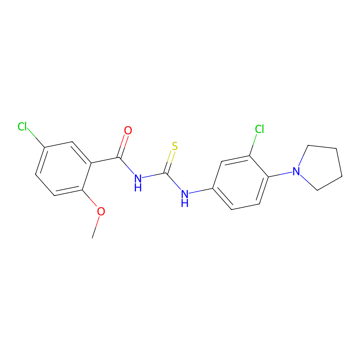 5-chloro-N-[(3-chloro-4-pyrrolidin-1-ylphenyl)carbamothioyl]-2-methoxybenzamide molecular structure, CAS 674338-84-2