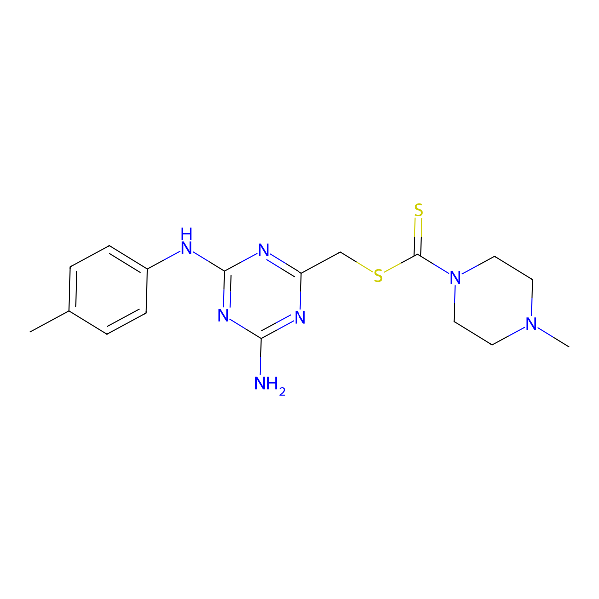 {4-Amino-6-[(4-methylphenyl)amino]-1,3,5-triazin-2-yl}methyl 4-methylpiperazine-1-carbodithioate molecular structure, CAS 674338-91-1