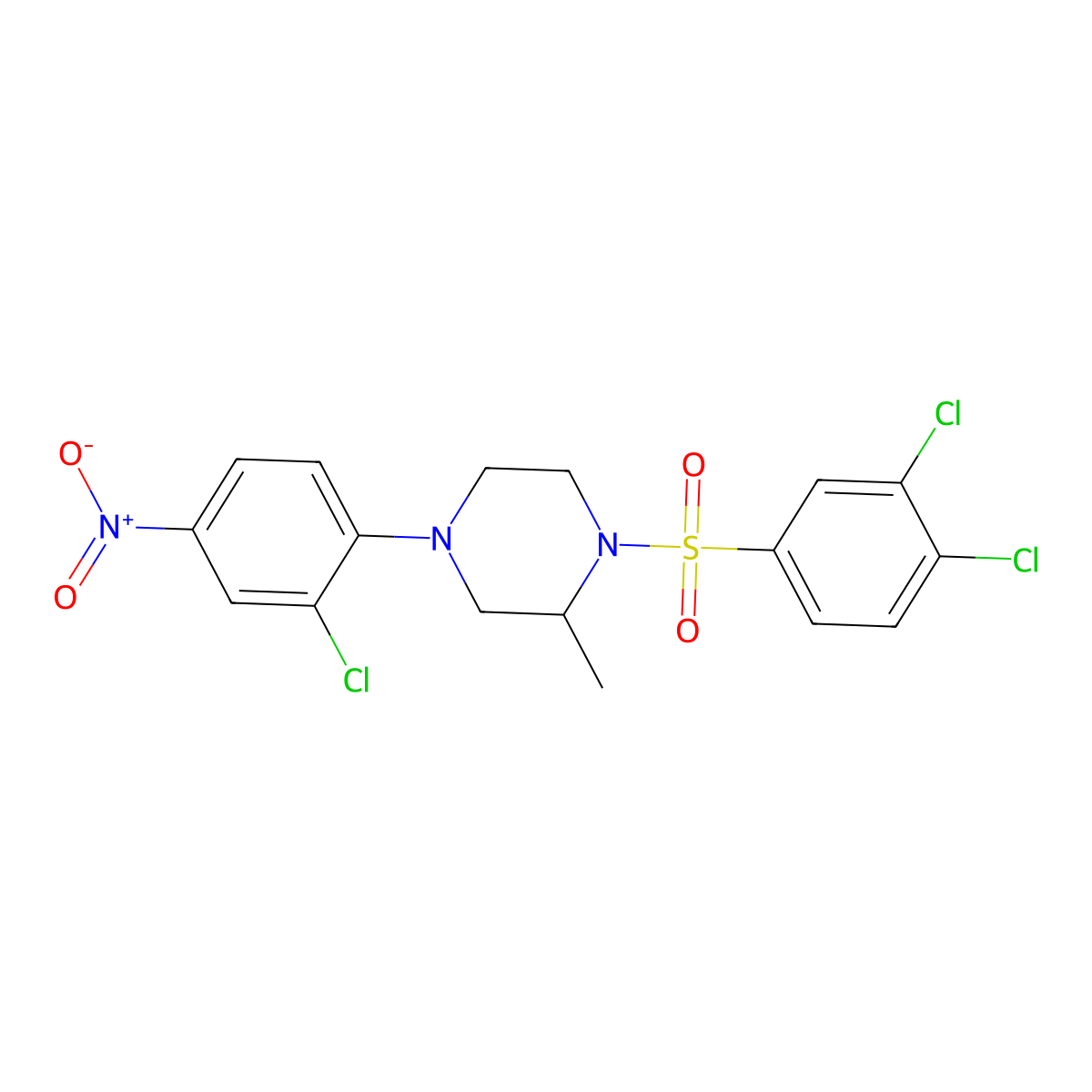 4-(2-Chloro-4-nitrophenyl)-1-(3,4-dichlorophenyl)sulfonyl-2-methylpiperazine molecular structure, CAS 674339-09-4