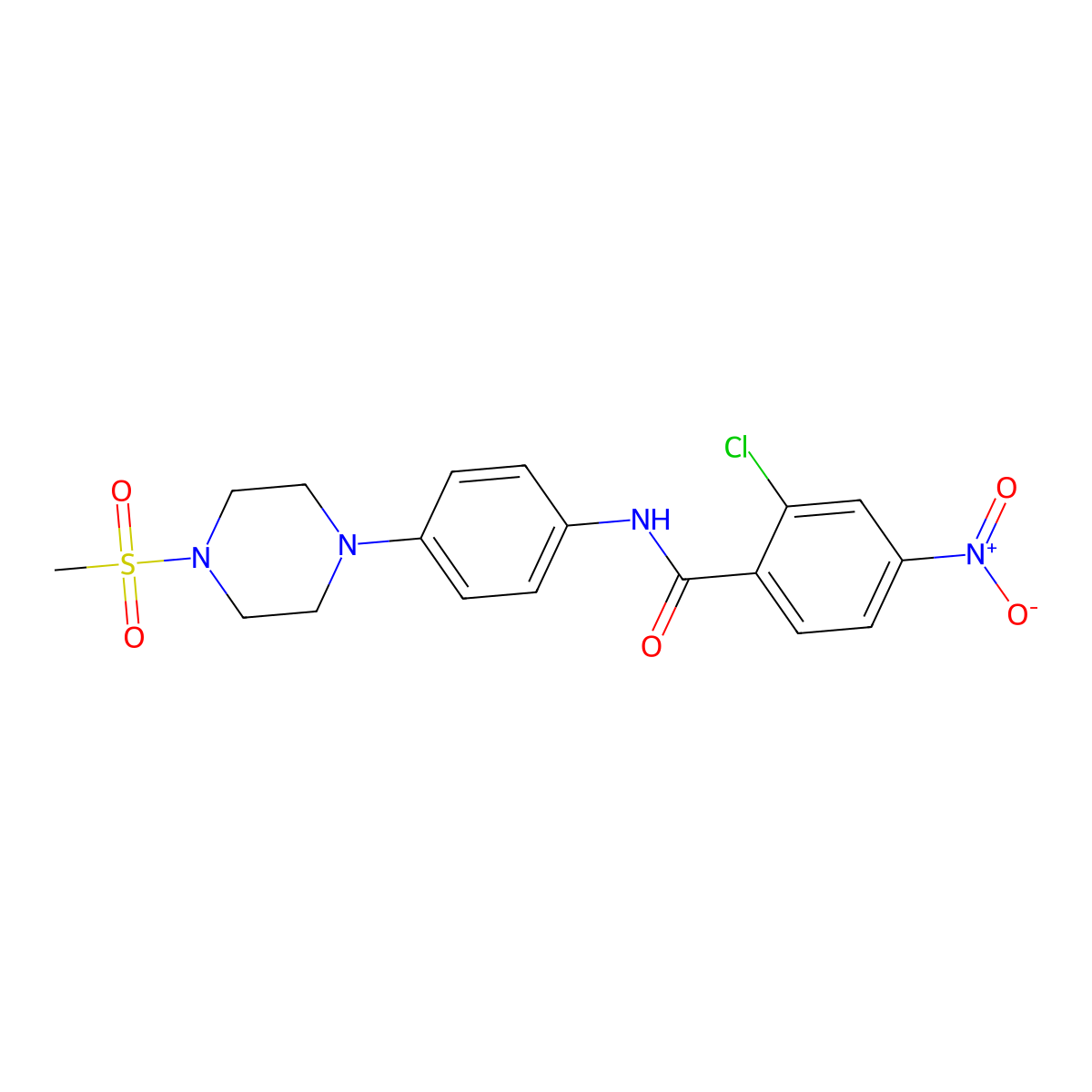2-chloro-N-[4-(4-methylsulfonylpiperazin-1-yl)phenyl]-4-nitrobenzamide molecular structure, CAS 674339-18-5