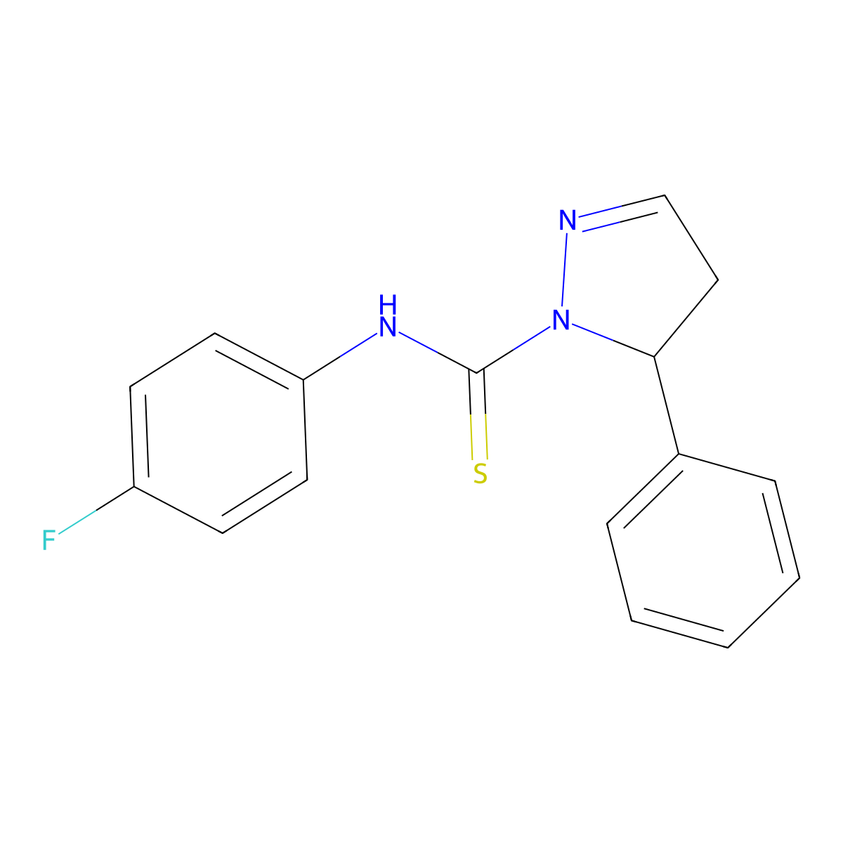 N-(4-fluorophenyl)-5-phenyl-4,5-dihydro-1H-pyrazole-1-carbothioamide molecular structure, CAS 674339-34-5