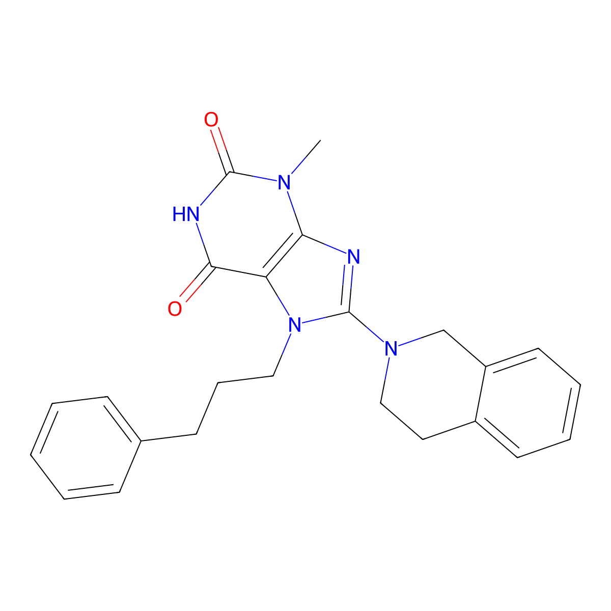 8-(3,4-dihydro-1H-isoquinolin-2-yl)-3-methyl-7-(3-phenylpropyl)purine-2,6-dione molecular structure, CAS 674339-43-6