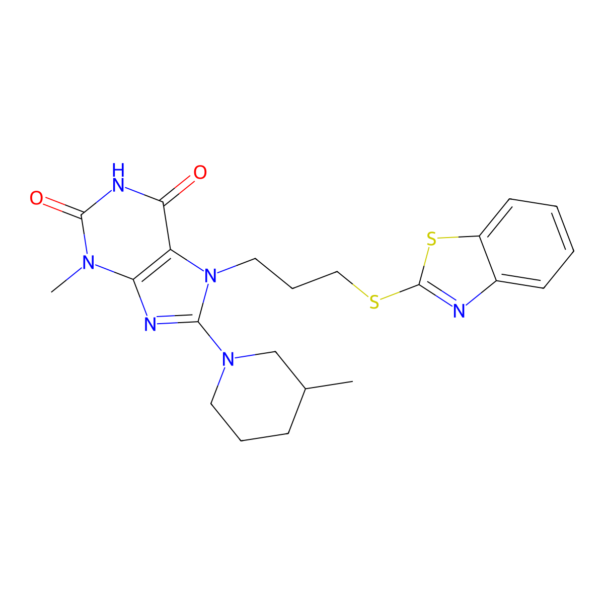 7-[3-(1,3-Benzothiazol-2-ylsulfanyl)propyl]-3-methyl-8-(3-methylpiperidin-1-yl)purine-2,6-dione molecular structure, CAS 674350-46-0