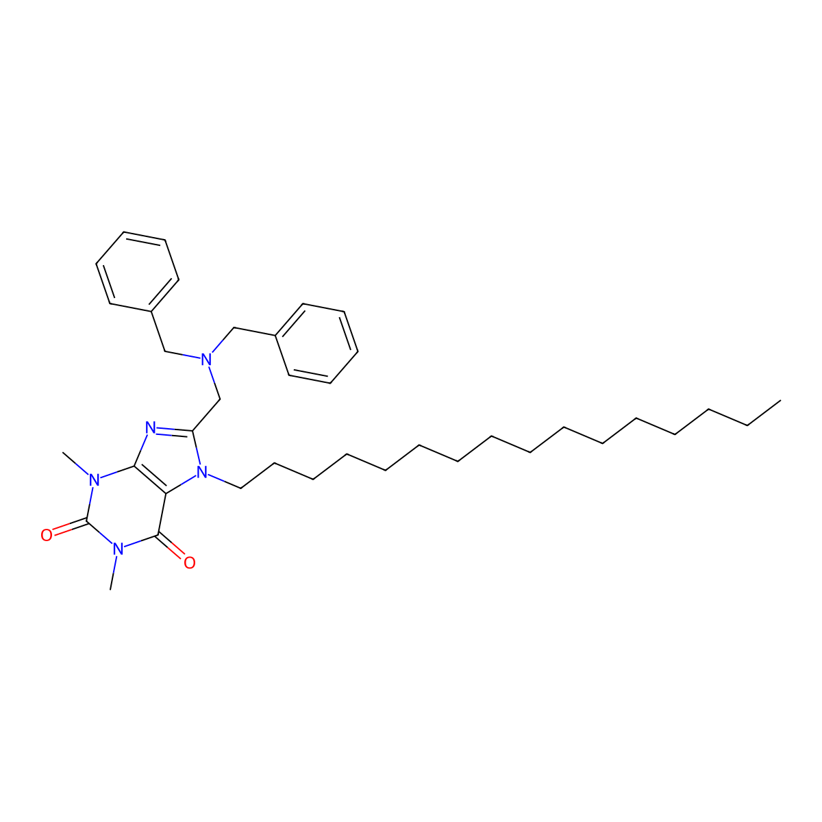 8-[(Dibenzylamino)methyl]-7-hexadecyl-1,3-dimethylpurine-2,6-dione molecular structure, CAS 674350-56-2