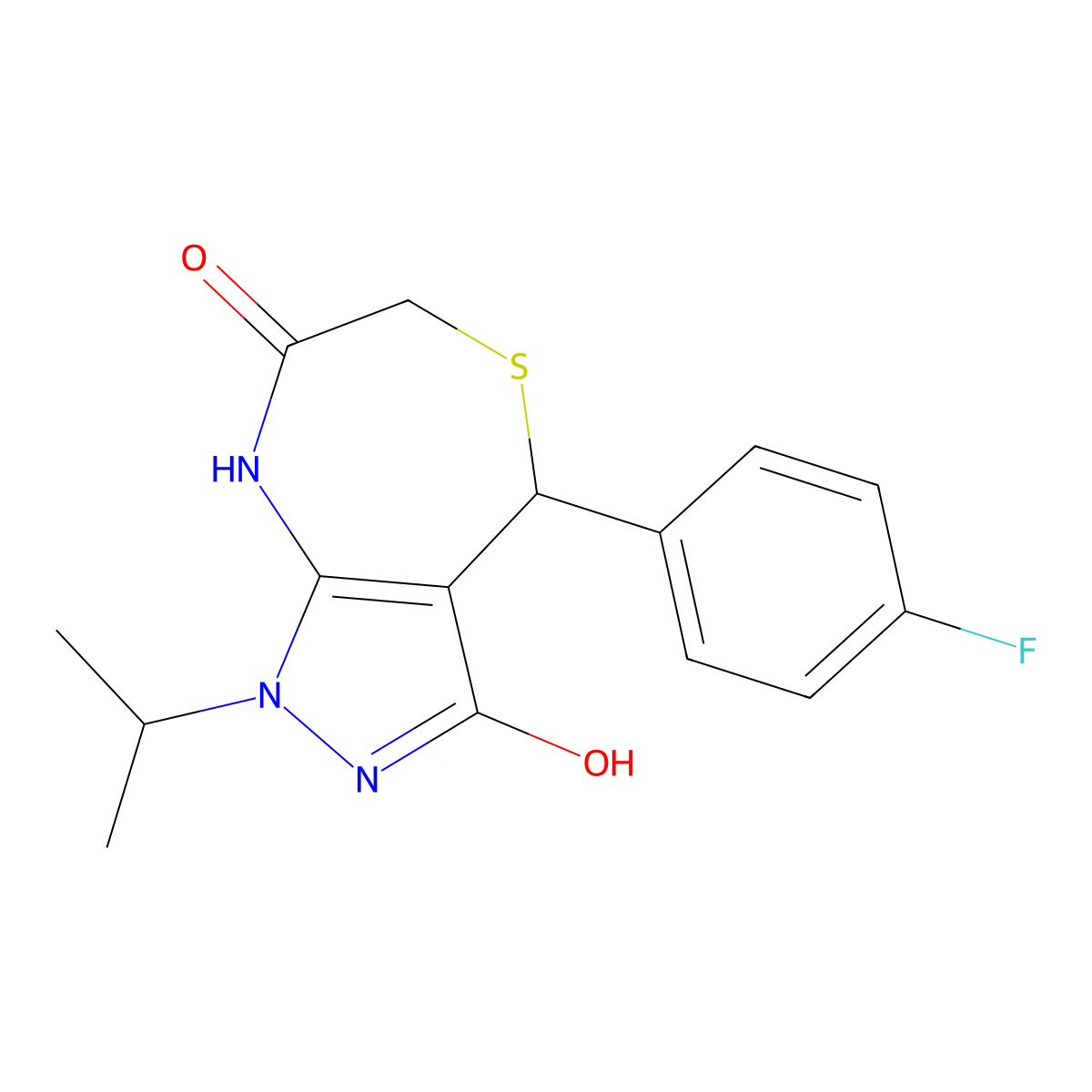 4-(4-fluorophenyl)-1-propan-2-yl-4,8-dihydro-2H-pyrazolo[3,4-e][1,4]thiazepine-3,7-dione molecular structure, CAS 674352-90-0