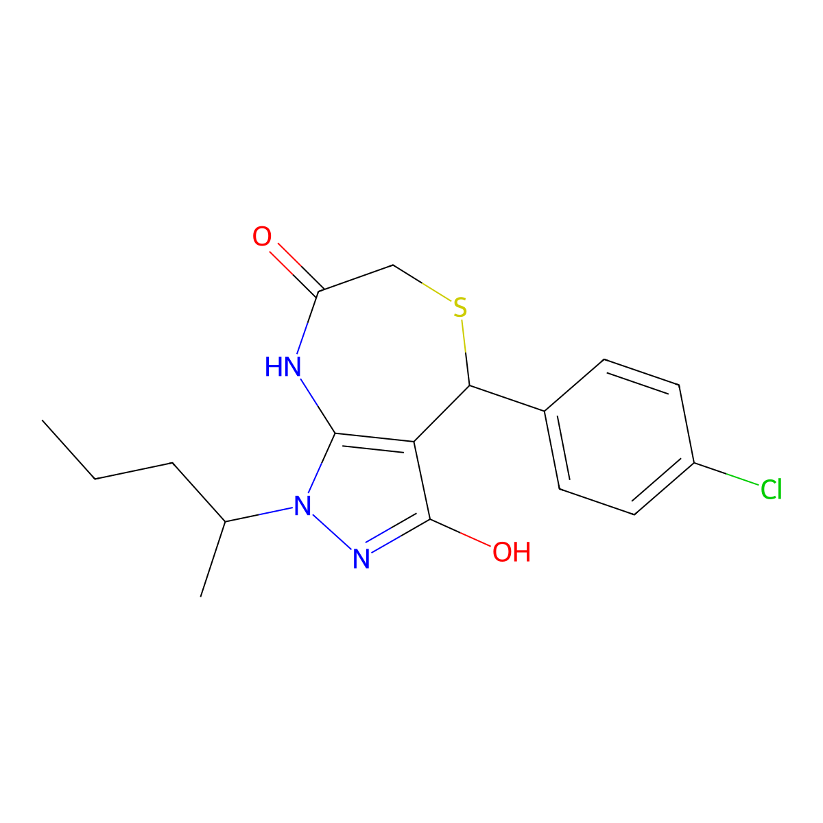 4-(4-chlorophenyl)-1-pentan-2-yl-4,8-dihydro-2H-pyrazolo[3,4-e][1,4]thiazepine-3,7-dione molecular structure, CAS 674353-11-8